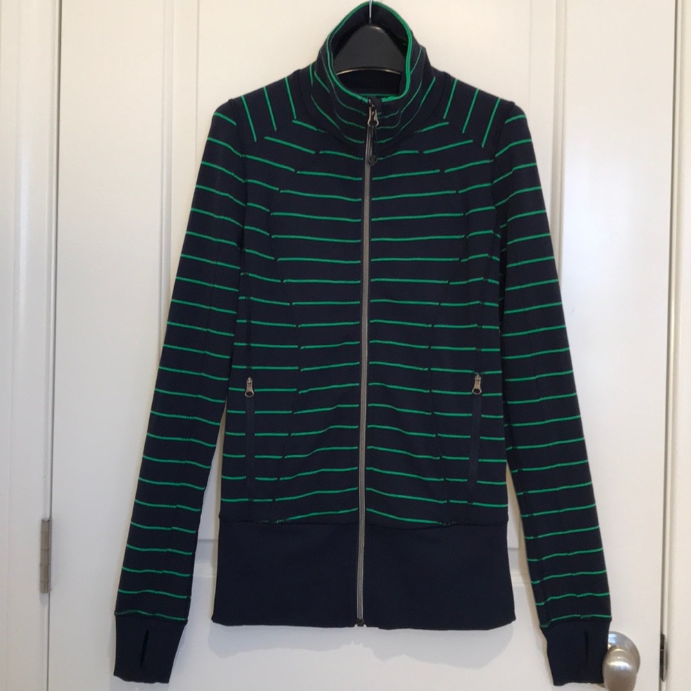 Lululemon Athletica Navy and Green Striped Utility Jacket